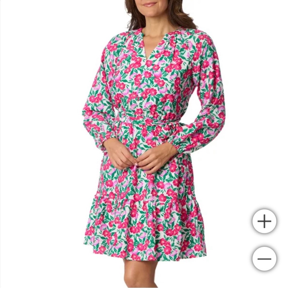 Draper James Floral Pink and Green Long Sleeve Dress Large NWT